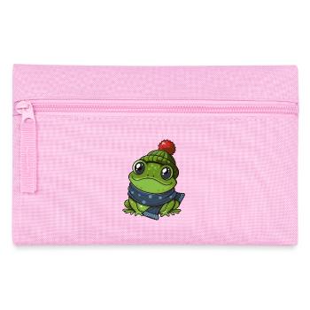 Cute frog with scarf and bobble hat. - Pencil Case - pink - Front