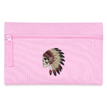 Crâne Indien avec Plumes Traditionnelles - Trousse - rose - Devant