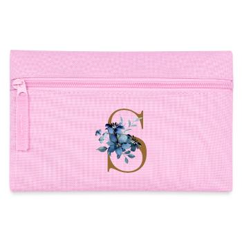 Motif floral bleu sur la lettre S - Trousse - rose - Devant