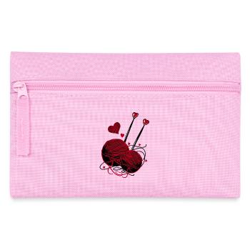 Laine, aiguilles à tricoter et cœurs – Handmade Fan - Trousse - rose - Devant