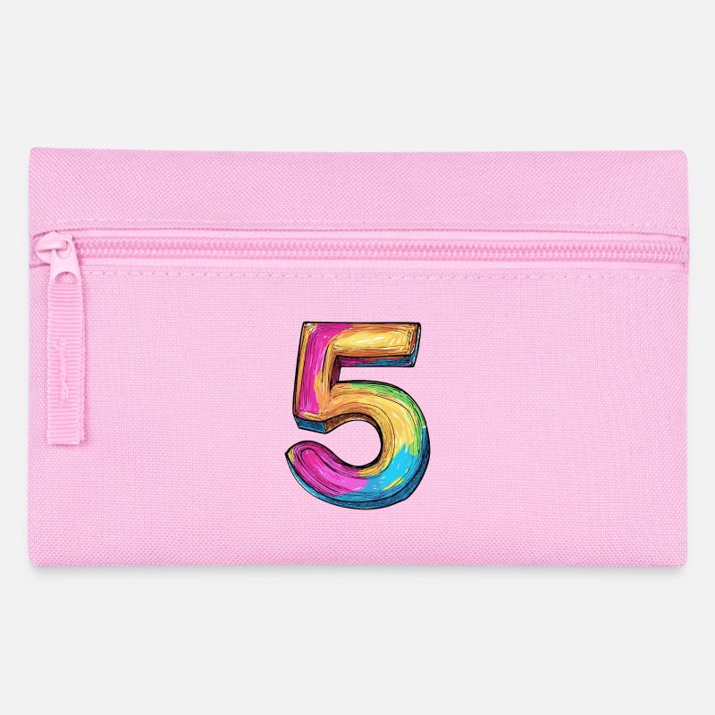 5 Zahl Bunt - Federtasche - Rosa