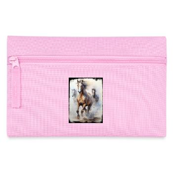 Wildpferde Gruppe Natur Strand Wasser Spritzer - Federtasche - Rosa - Vorne
