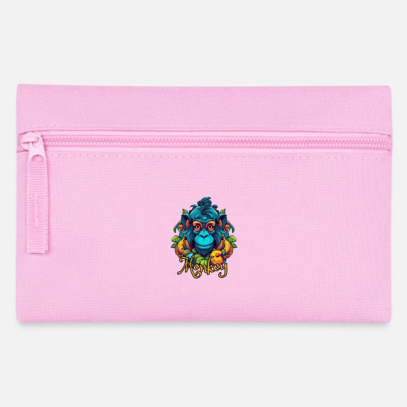 Neon Tropical Monkey Head - Pencil Case - pink