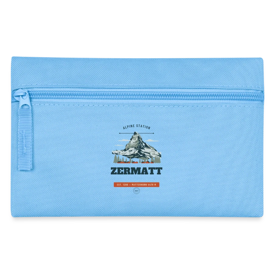 Zermatt badge on a pencil case, light blue