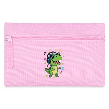 Grüner T-Rex mit Kopfhörer ABC - Schulanfang   - Federtasche - Rosa - Vorne