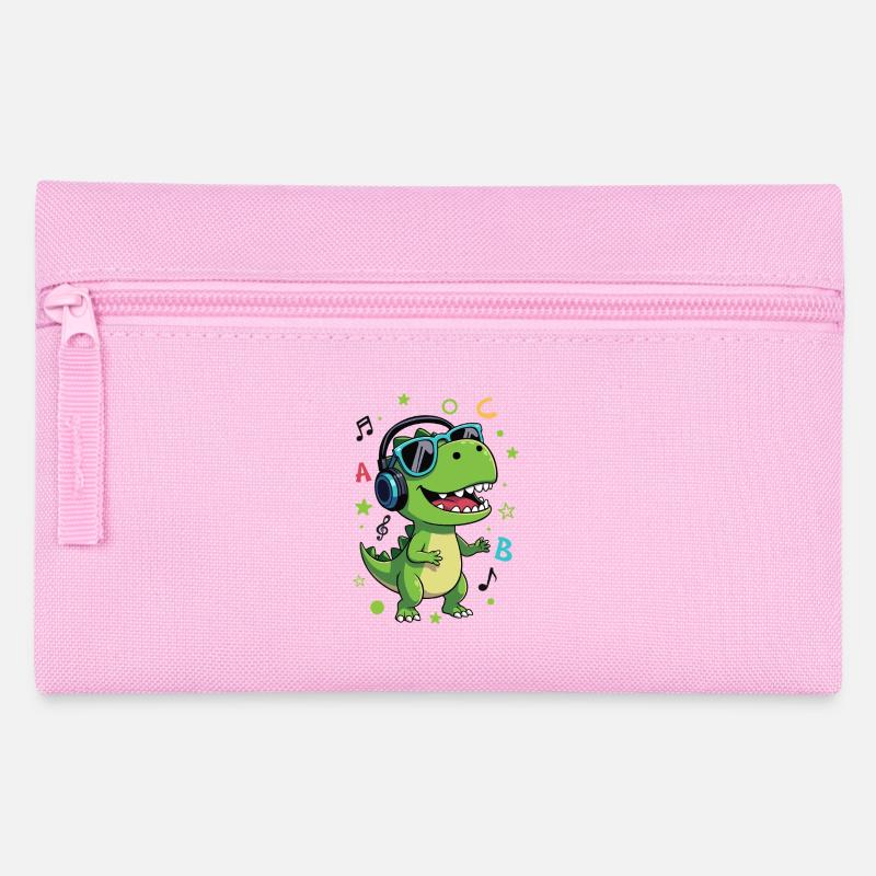 Grüner T-Rex mit Kopfhörer ABC - Schulanfang   - Federtasche - Rosa