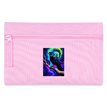 Vivid Black Crow Art on Psychedelic Background - Pencil Case - pink - Front