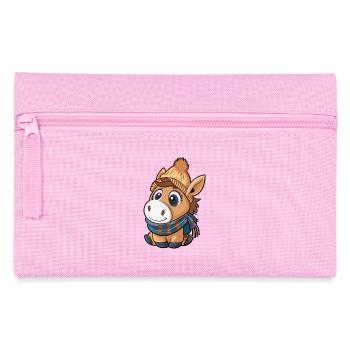 Cute donkey with scarf and bobble hat. - Pencil Case - pink - Front