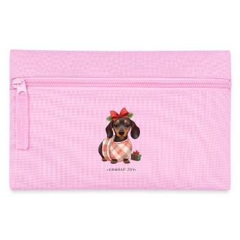 Unwrap joy - Weihnachtlicher Dackel als Geschenk  - Federtasche - Rosa - Vorne