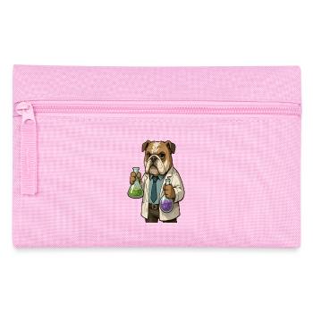 Le Bulldog scientifique tenant des fioles de chimie - Trousse - rose - Devant