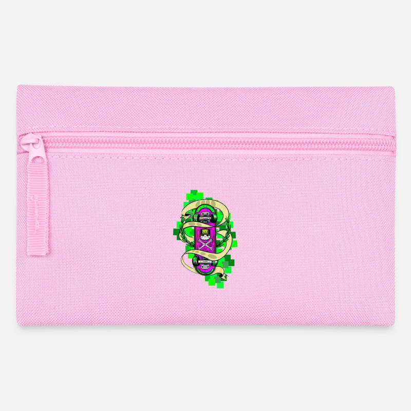 Neon Skull Skateboard Graffiti - Pencil Case - pink
