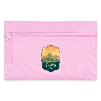 Pekinger Große Mauer Retro-Sonnenuntergangs-Reiseabzeichen - Federtasche - Rosa - Vorne