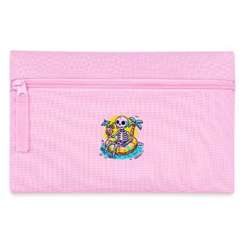 Skelett mit Schwimmreifen – Lustiges Sommerdesign - Federtasche - Rosa - Vorne
