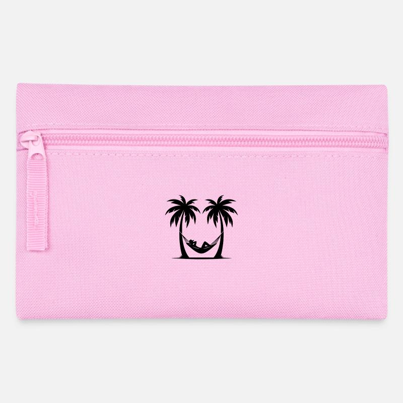 Freizeit am Strand, Hängematte und Palmen am Meer - Federtasche - Rosa