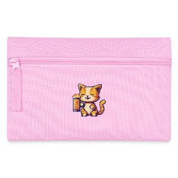 Katze Pixel Bier - Federtasche - Rosa - Vorne