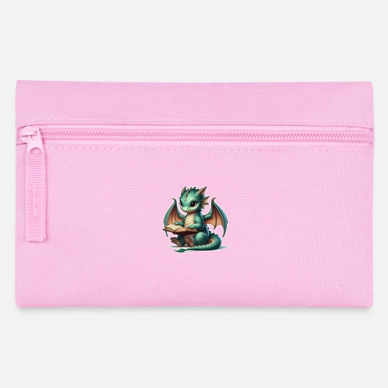 Drache liest Buch - Federtasche - Rosa