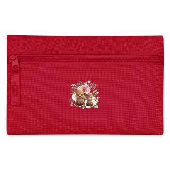 Rehfreunde im Rosengarten – Niedliches Waldtier-Du - Federtasche - Rot - Vorne