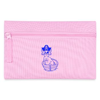 Pirat Katze Seeräuber Augenklappe Hut Ruderboot - Federtasche - Rosa - Vorne