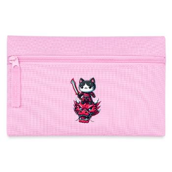Chat samouraï avec épée sur dragon dans un effet 3D épique - Trousse - rose - Devant