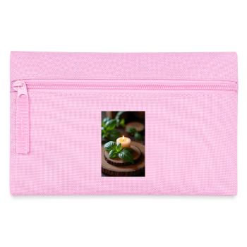 Bougie allumée au basilic sur bois rustique - Trousse - rose - Devant