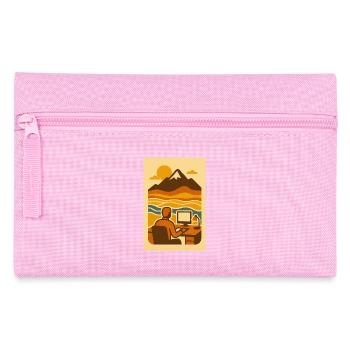Work & Waves – Retro Mountain Office Art - Pencil Case - pink - Front