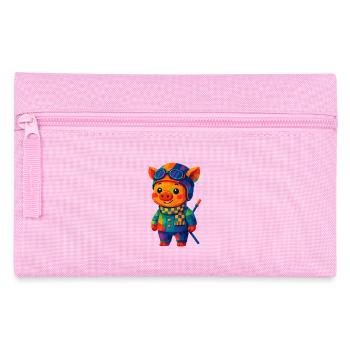 Polygon Kawaii Stil Tiere Baby Rennfahrer-Schwein - Federtasche - Rosa - Vorne