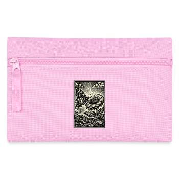 Butterfly & Flower – Vintage Woodcut - Pencil Case - pink - Front