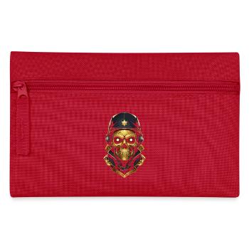 Goldener Totenkopf, Kopfhörer, Musik-Audio und Kappe - Federtasche - Rot - Vorne