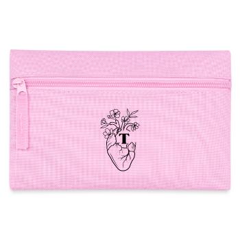 Lettre t cœur anatomie floral noir - Trousse - rose - Devant