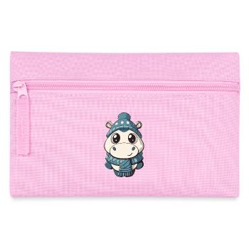 Cute hippo with scarf and bobble hat. - Pencil Case - pink - Front