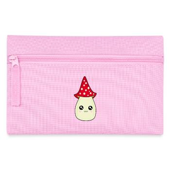 Kawaii Mushroom Toadstool cute red with face - Pencil Case - pink - Front