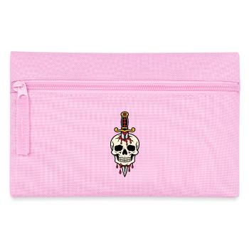 Skull pierced by tattoo style dagger - Pencil Case - pink - Front
