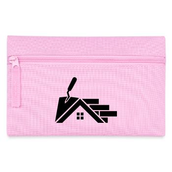 Maurer Logo mit Hauskontur, Kelle & Ziegelsteinen - Federtasche - Rosa - Vorne