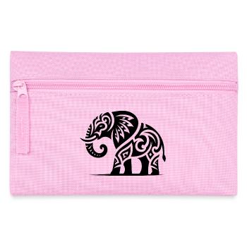 Elefanten Kunst Tattoo mit großen Stoßzähnen - Federtasche - Rosa - Vorne