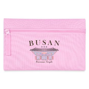 Busan, Corée du Sud, Temple dessiné à la main - Trousse - rose - Devant