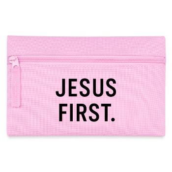 Jesus zuerst Schriftzug - Federtasche - Rosa - Vorne