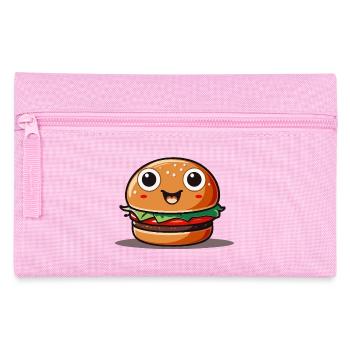 Cute cartoon hamburger with smiling face - Pencil Case - pink - Front