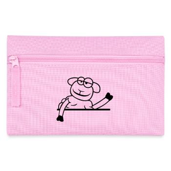 Schaf Winkt Hinter Mauer Zaun Schild Cool Lächeln - Federtasche - Rosa - Vorne