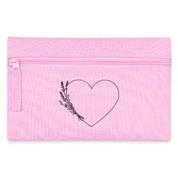 Line Art Coeur - Fleurs sauvages, Personnalisable - Trousse - rose - Devant