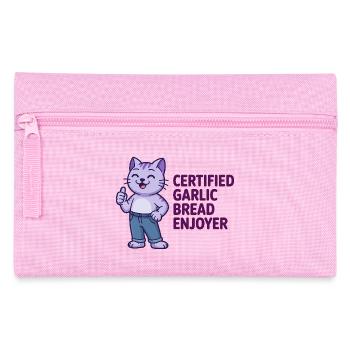 Certified Garlic Bread Enjoyer - Funny Cat T-Shirt - Pencil Case - pink - Front