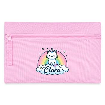 Clara Nom Prénom Licorne Chat - Trousse - rose - Devant