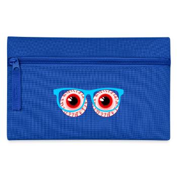 Zwei rote Augäpfel mit Brille Logo Optiker - Federtasche - Royalblau - Vorne