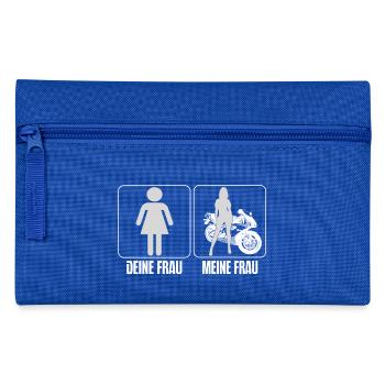 Motorrad - Meine Frau - T-Shirt - Federtasche - Royalblau - Vorne