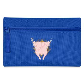 Rohes Hänchen mit Grillbesteck-Lustiges Grillmotiv - Federtasche - Royalblau - Vorne