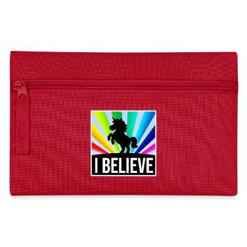 I BELIEVE unicorn in front of glowing rainbow beam - Pencil Case - red - Front