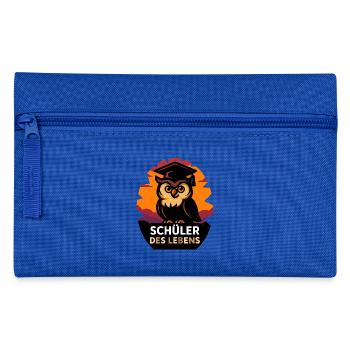Schüler des Lebens – Eule mit Abschlusshut - Federtasche - Royalblau - Vorne