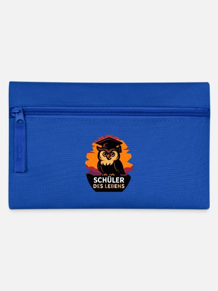 Schüler des Lebens – Eule mit Abschlusshut - Federtasche - Royalblau