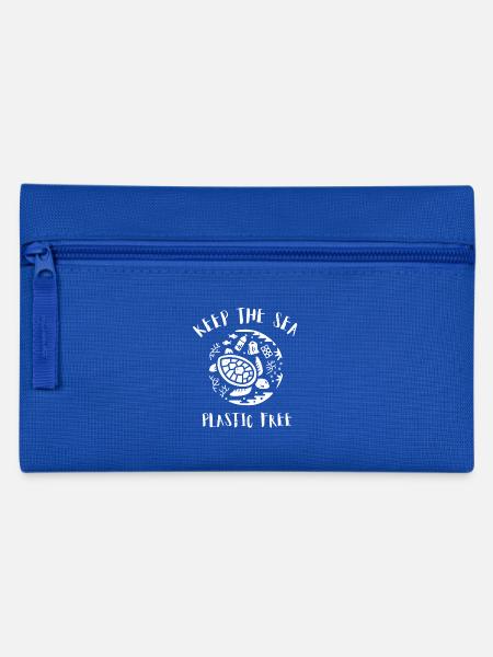 Please Keep the Sea Plastic Free Turtle Scene - Pencil Case - royal blue