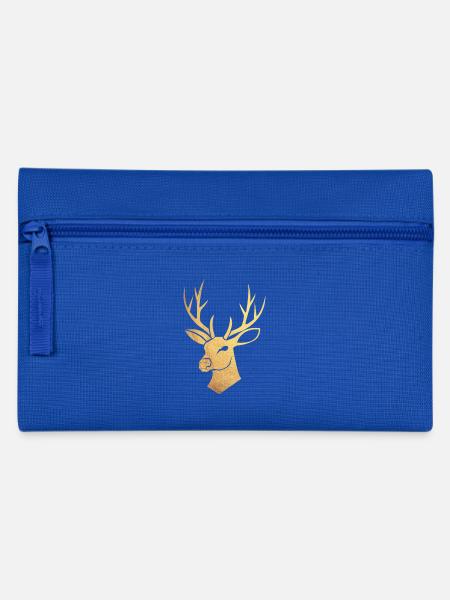 Goldener Hirsch - Federtasche - Royalblau