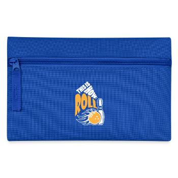 Bowling, so rolle ich Geschenkidee - Federtasche - Royalblau - Vorne